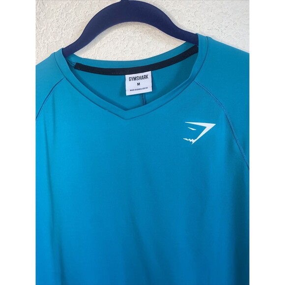 Gym shark Shirt Mens athletic gym run M Teal SS train sport reflective light - Picture 2 of 7